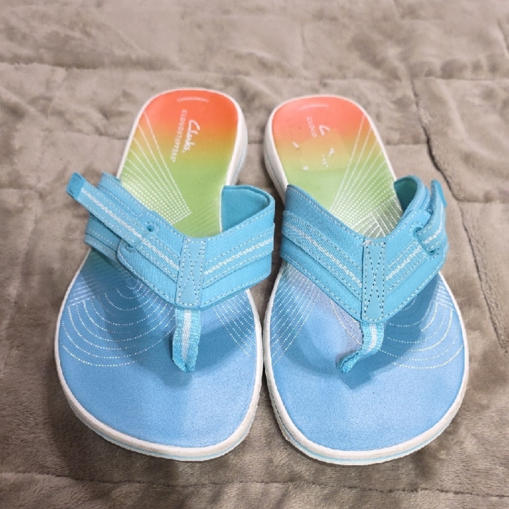 Clarks Cloudsteppers Womens Thong Sandals Colorful Comfort Hook& Loop Sz 11 EUC